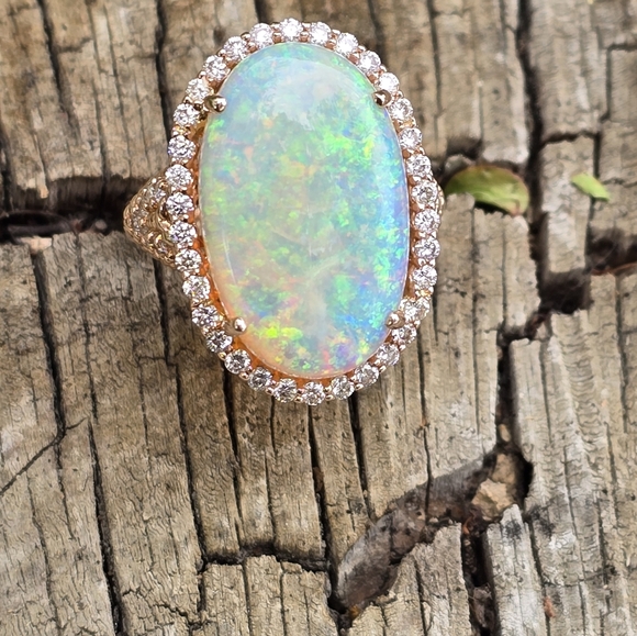 OPAL DIAMOND RING SOLID 14K ROSE GOLD - Picture 2 of 16